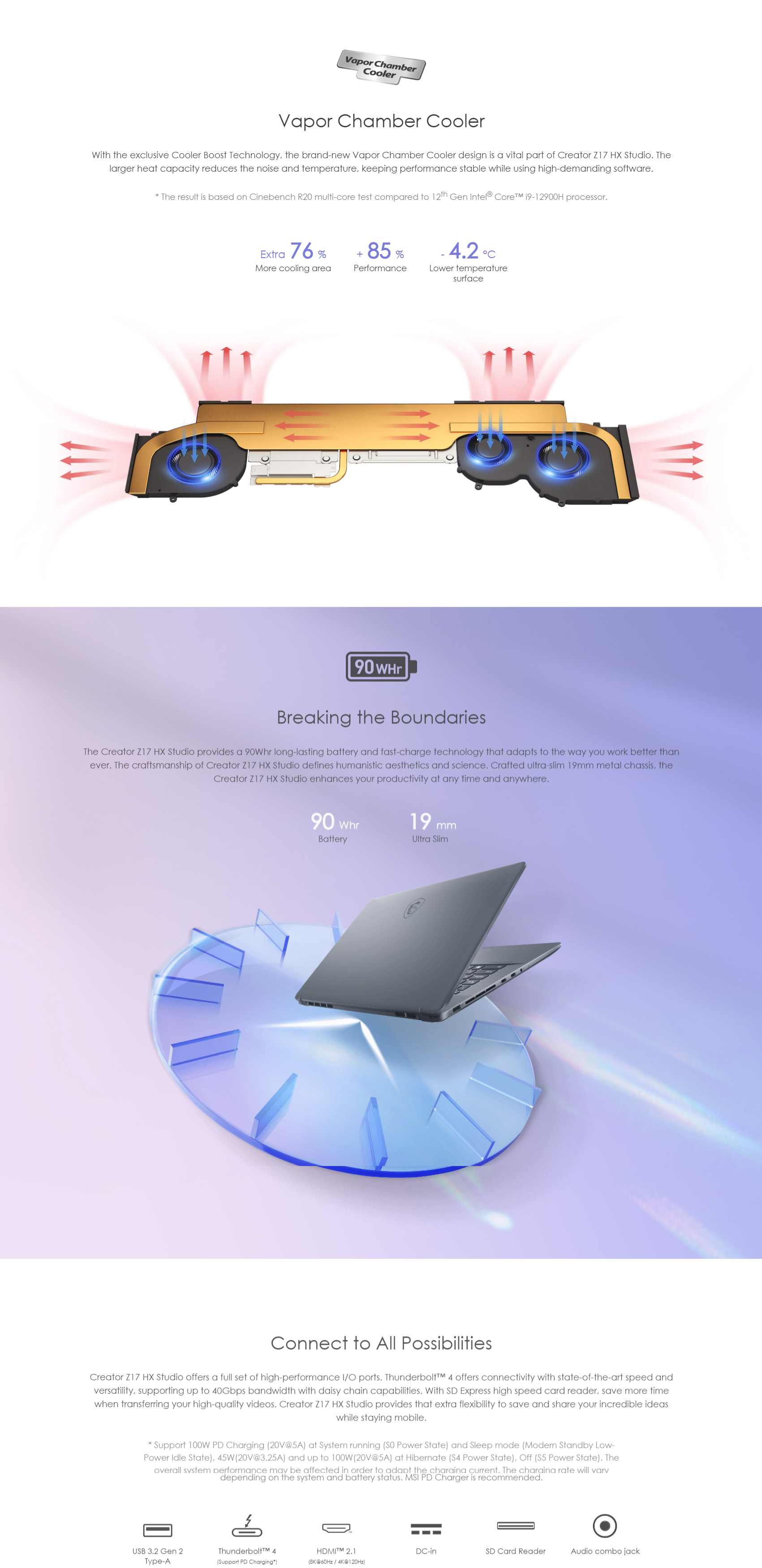 A large marketing image providing additional information about the product MSI Creator Z17 HX Studio A13VFT-031AU 17" 165Hz Touch 13th Gen i9 13950HX RTX 4060 Win 11 Pro Notebook - Additional alt info not provided